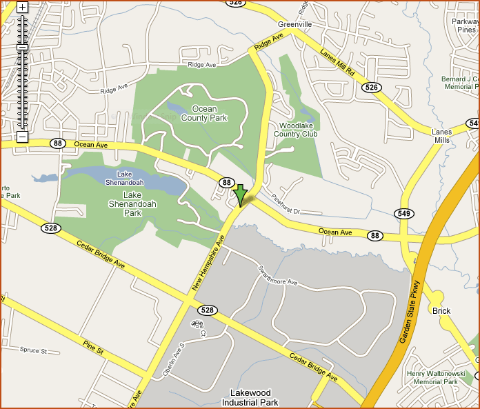 large map of Bacoli Pizza - Lakewood, NJ